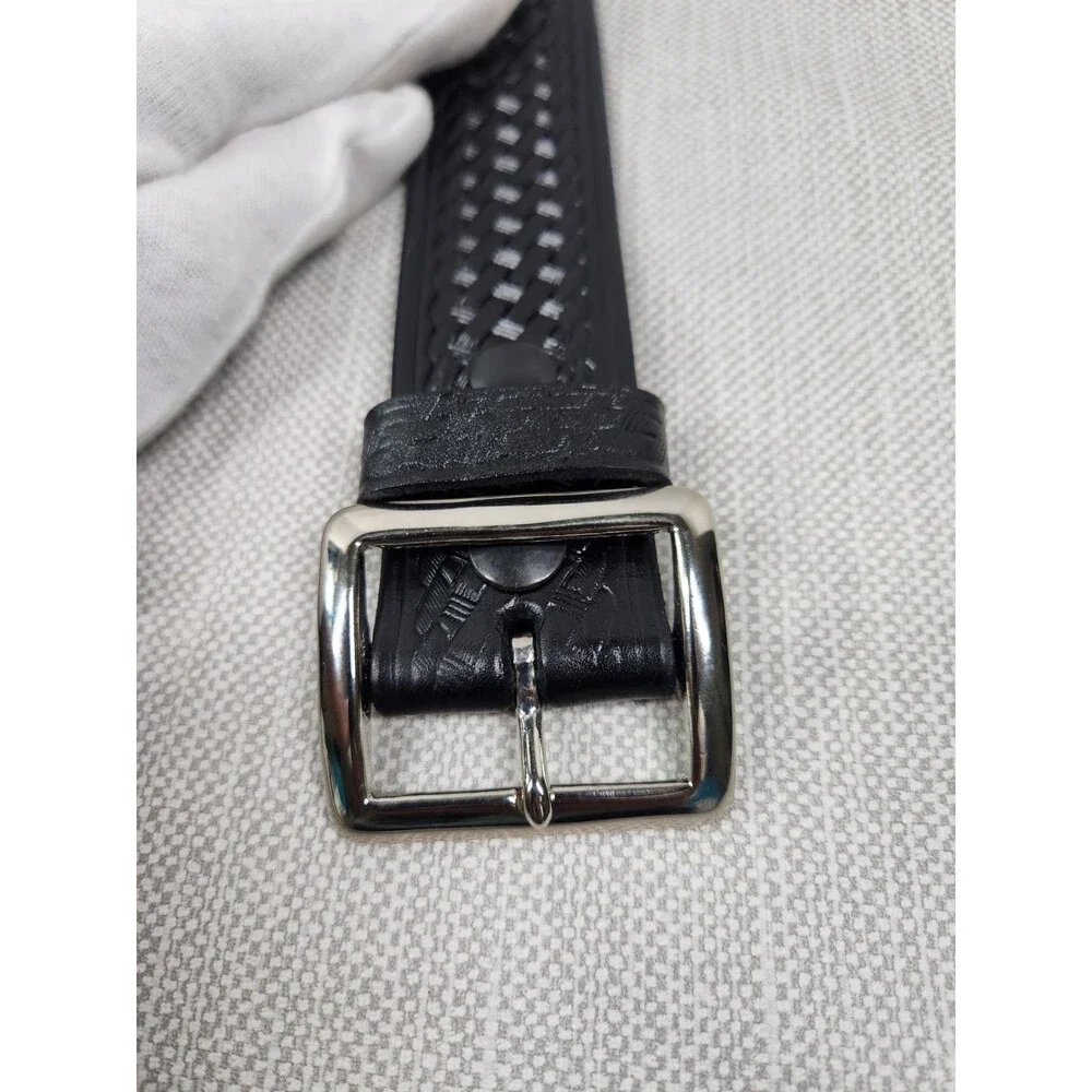Krasnes Triple K Size 42 Black Leather Belt Brass Buckle Law Enforcement Western